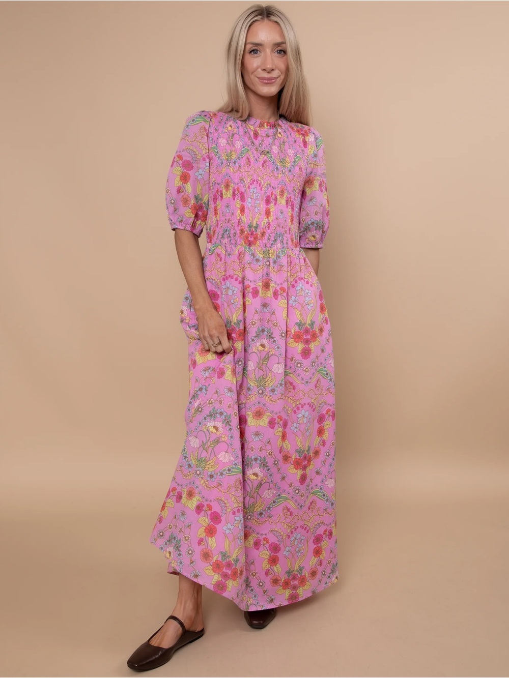 NWT Sugarlips Ramsie Floral Bermy Smocked Maxi Dress Pink XS